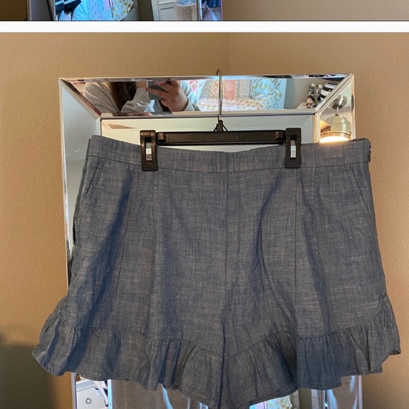 J. Crew Ruffle Chambray Shorts NWT 14 - Picture 2 of 2